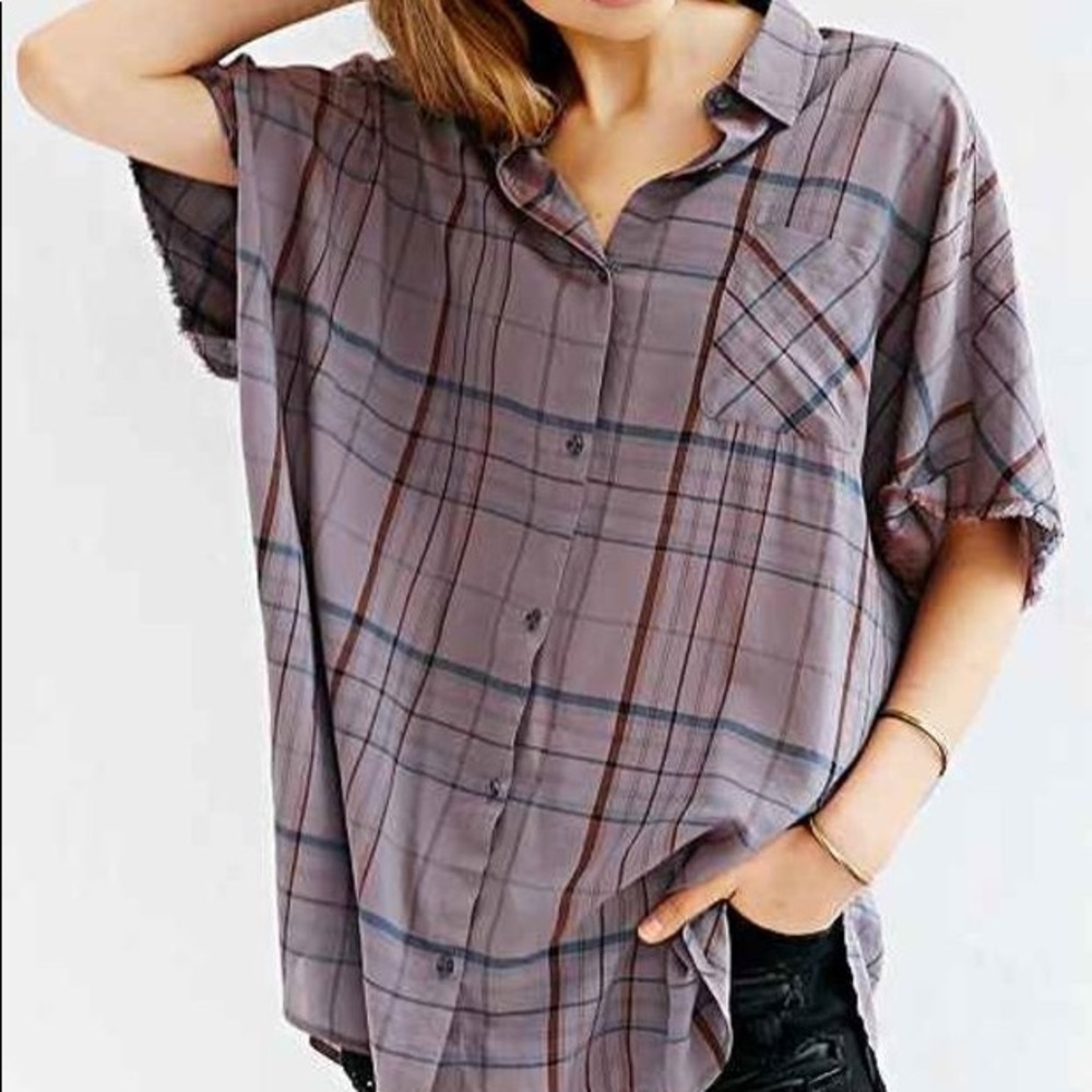 BDG Oversized Button Down Plaid Shirt